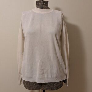 Vintage White Knit Zip Back Long Sleeve Mock Turtleneck Sweater USA Made